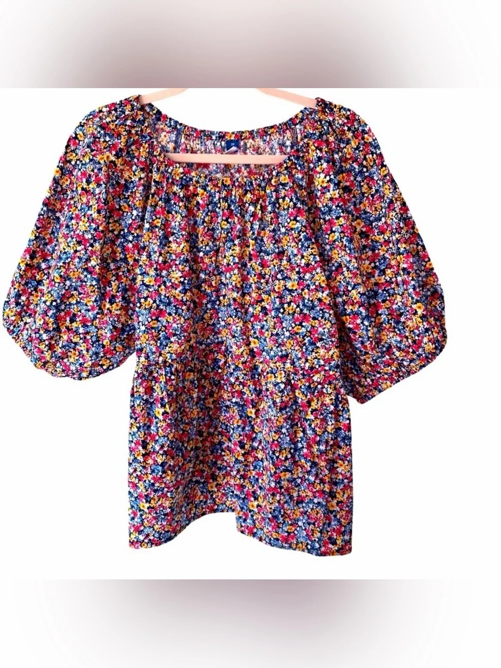 Old Navy Navy Floral Top Puff Sleeves Size 2X NWT